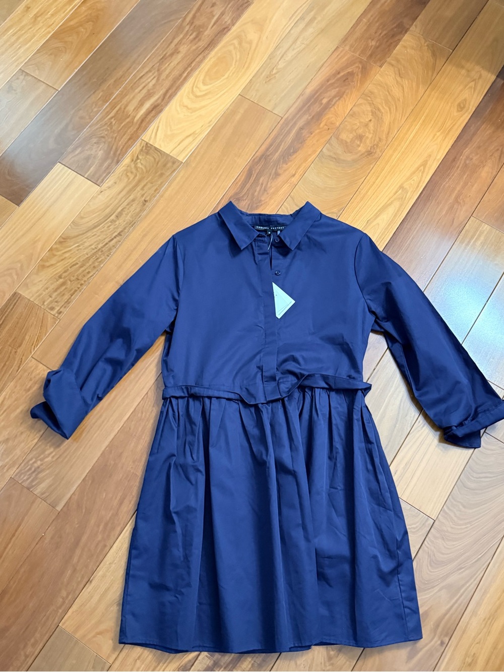 English Factory Navy Shirt Dress with Gathered Waist